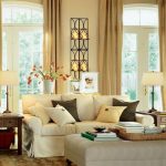 Bright curtains for two arched windows in the living room