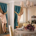 Light tulle and tri-color curtains for the kitchen with two windows
