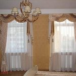 Tulle and curtains with lambrequin for the bedroom with two windows