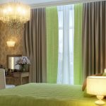Yatak odası tasarımında yeşil perdeler
