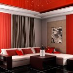 červený a bílý obývací pokoj