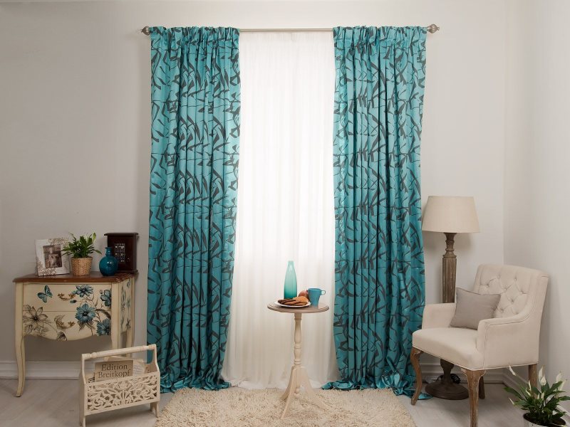 Bright curtains on the background of plain walls