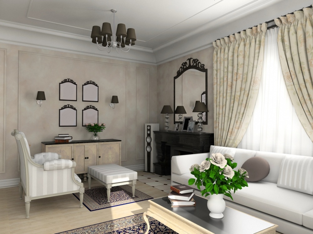 Living room design with white sofa