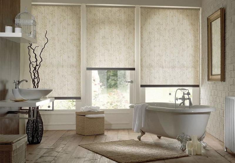 Bathroom interior with roller blinds