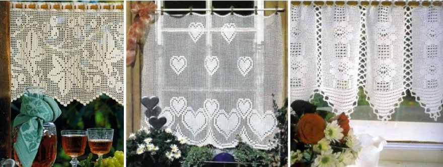 A selection of curtains in the technique of knitting loin