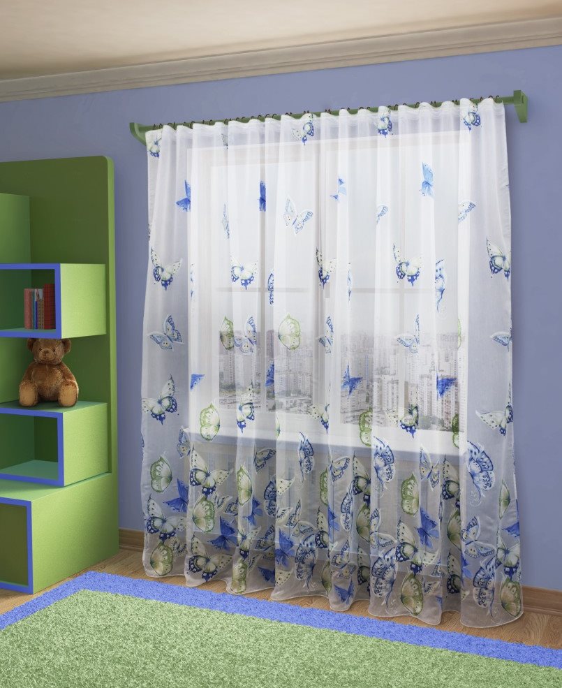 Kinderkamer-ontwerp met doorschijnende venstertule