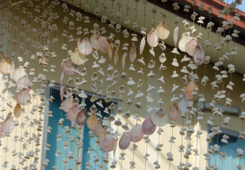 Curtain of seashells for the interior in modern style