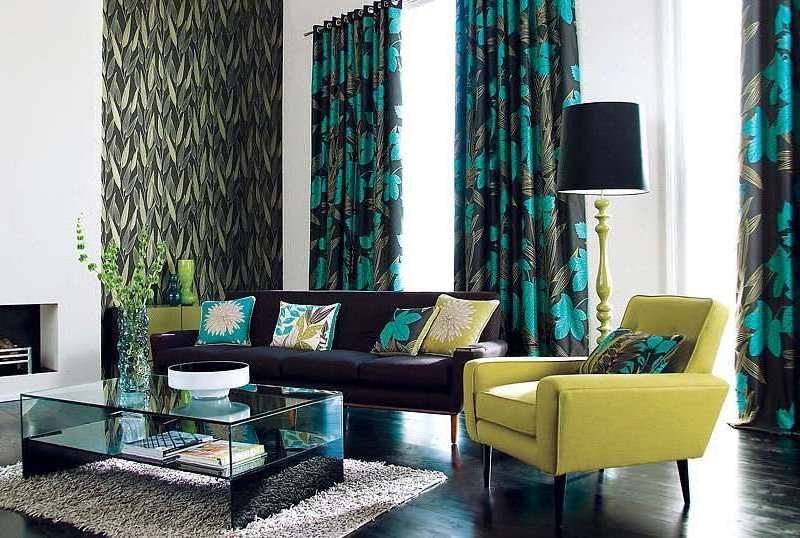 jacquard curtains in the living room interior