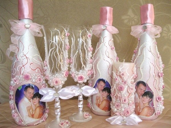 dekorowanie butelek szampana na pomysły dekoracji ślubnych