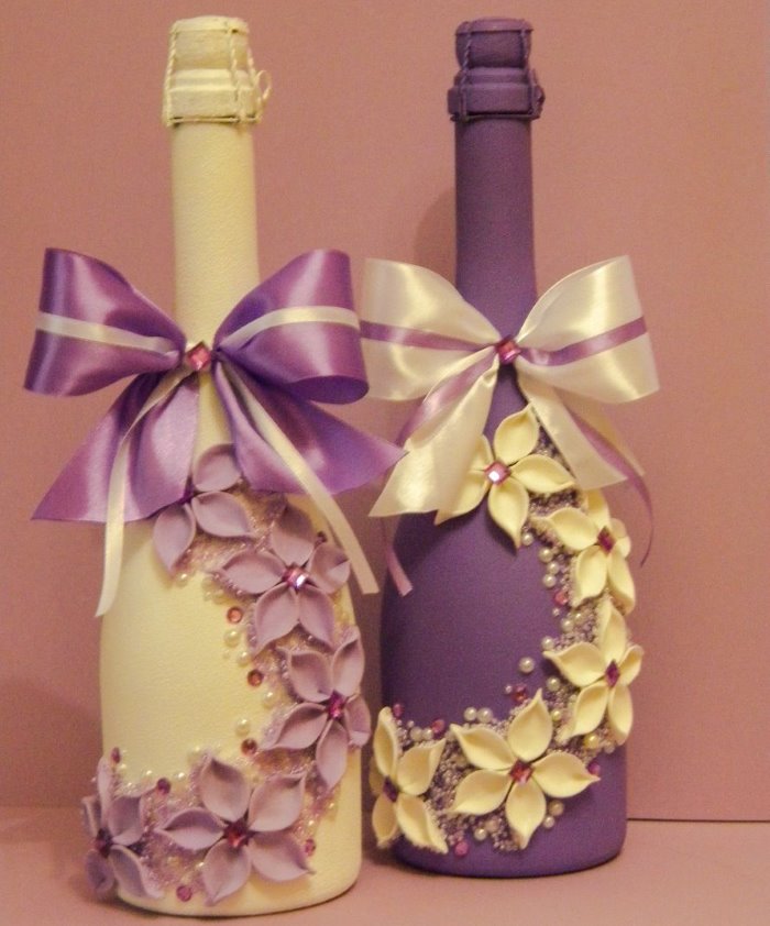 decoration of champagne bottles for a wedding photo design