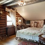 gordijnen in een houten huis textiel foto
