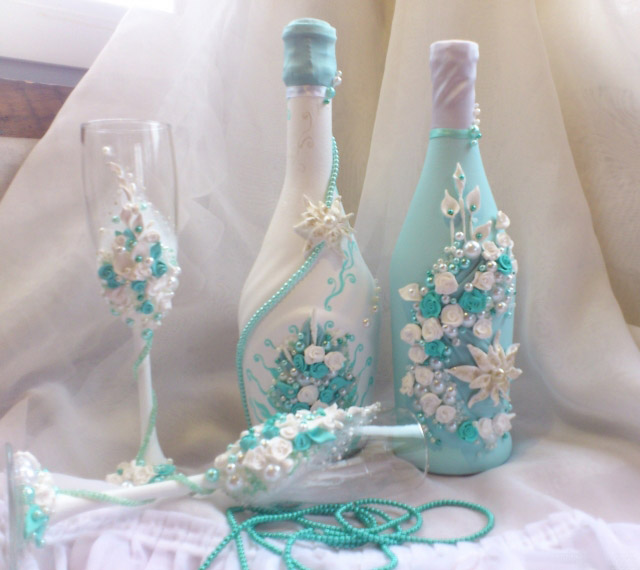 dekorowanie butelek szampana na pomysły ślubne