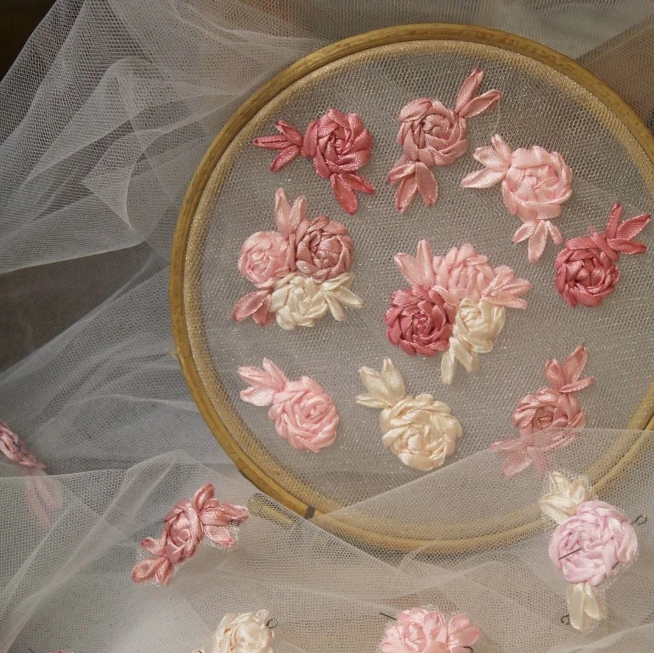 embroidery with tulle ribbons