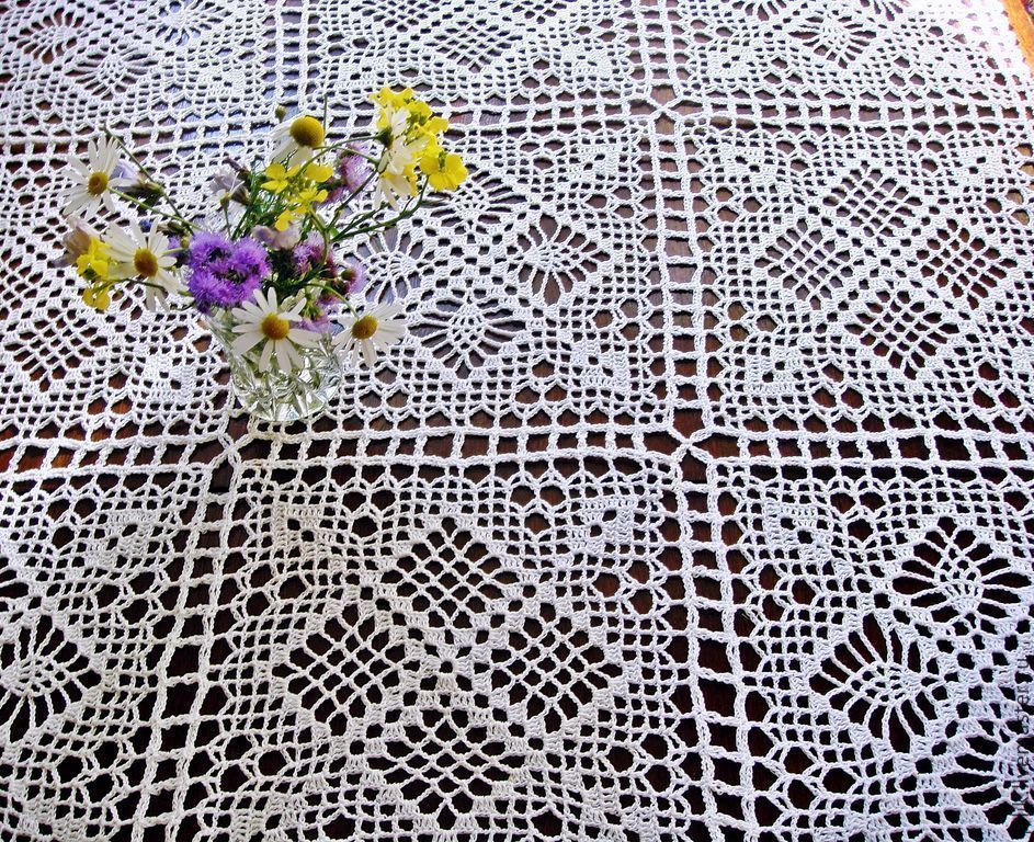 crocheted elegant tablecloth