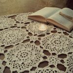 crocheted tablecloth beige