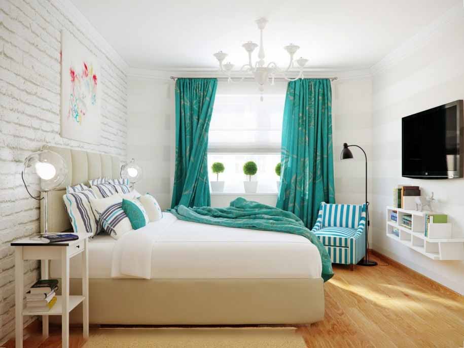 סט של וילונות, כיסויי מיטה לתמונת חדר השינה