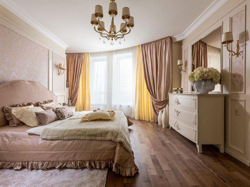 yatak odası dekorasyon fikirleri için perde ve yatak örtüleri kümesi