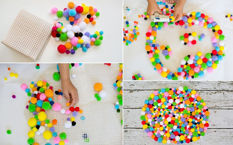 rug made of pompons do-it-yourself design ideas
