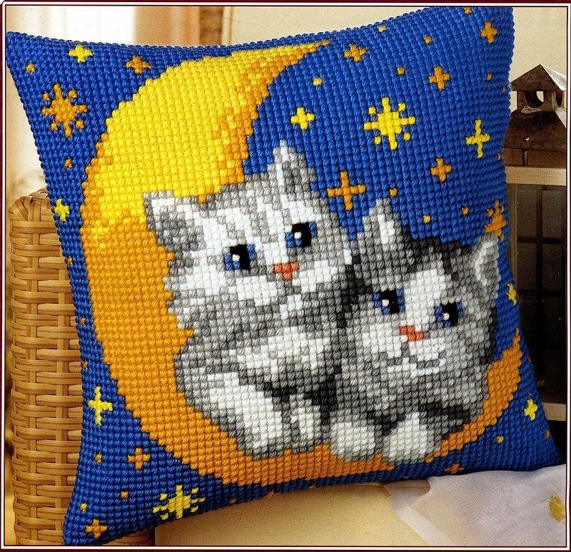 pillow cross stitched kittens