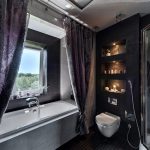 textilní koupelna záclony myšlenky interiér