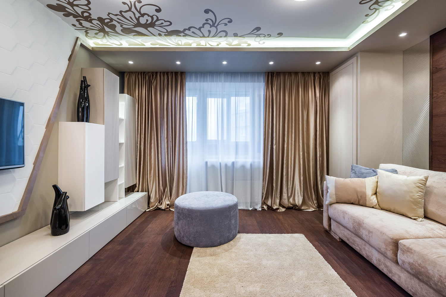 opona design v obývacím pokoji