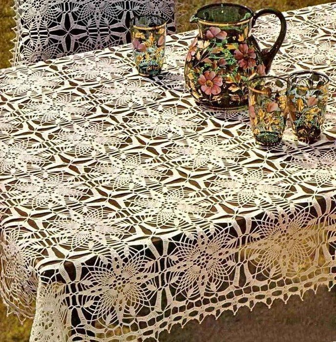 crocheted tablecloth decor