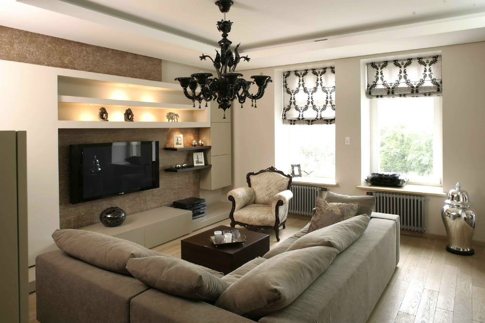 římské záclony v obývacím pokoji