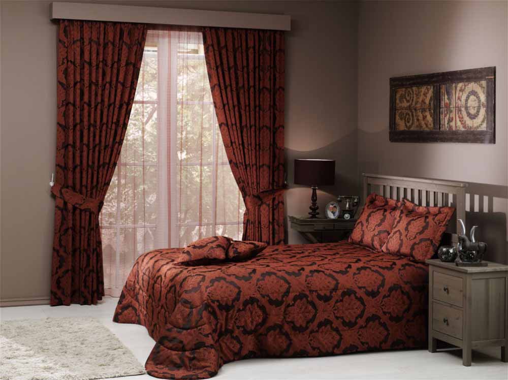 yatak odası fotoğraf dekorasyon için perdeler ve yatak örtüleri set